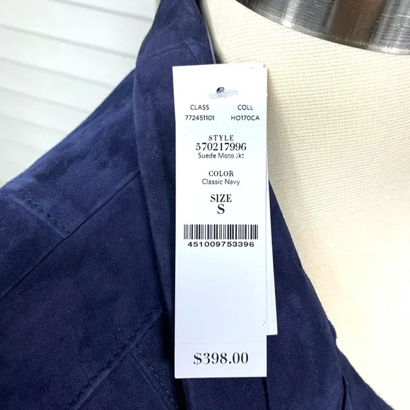 🚫SOLD! NWT🤩|•WHBM•| Navy Suede Moto Jacket* - Picture 5 of 16